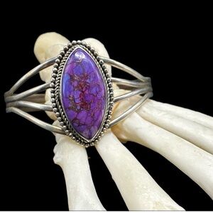 Vintage Southwest Sterling Silver Purple Mojave Turquoise Cuff Bracelet 7.25”